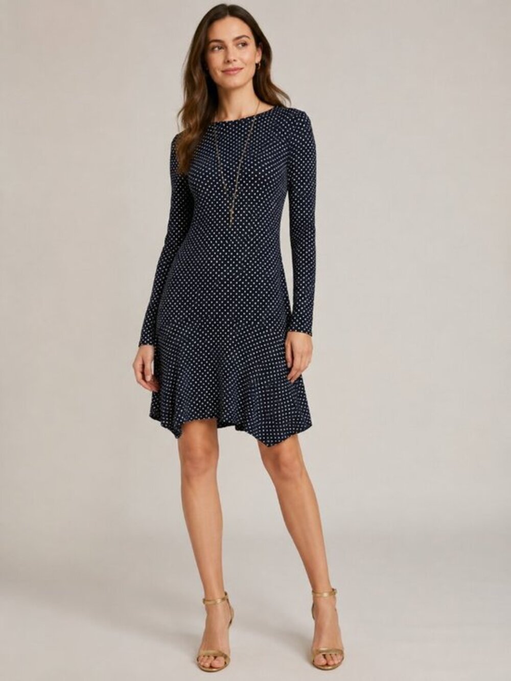 Michael Kors‎ Polka Dot Long Sleeve bodycon Preppy Nautical Drop Black White